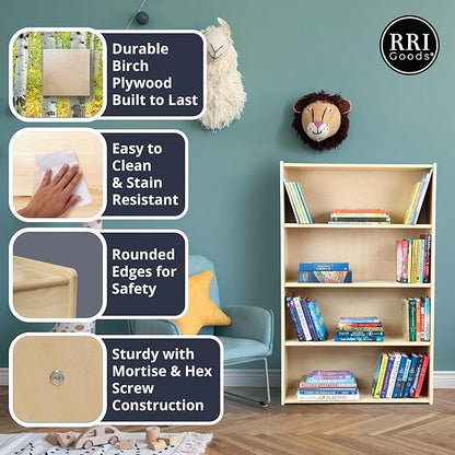 Daycare Shelves for Kids, Bookcase with 2 Shelves for Storage, Wood Furniture for Toddlers, Children, Montessori, Classroom, 47-inch Width