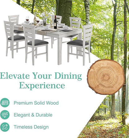 6-Piece Solid Wood Dining Table Set for 6, Modern Breakfast Dinette Extendable Kitchen Table with Chairs for Dining Room, Kitchen, Grey