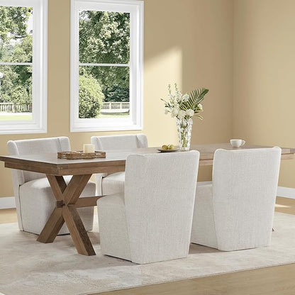 Upholstered Dining Chair with Casters Wingback Modern Side Armless Deskchair with Rollers for Diningroom Bedroom Livingroom Reading Room,Linen,4 Box