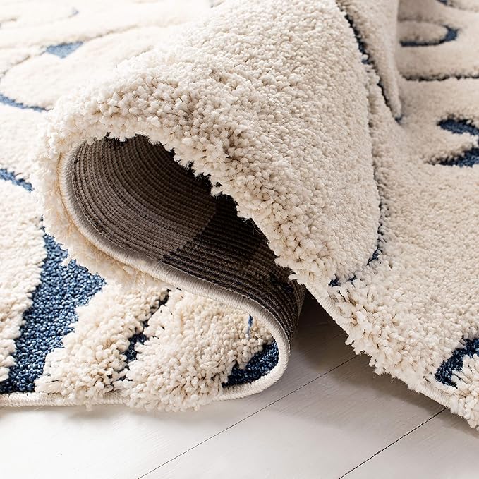 SAFAVIEH Florida Shag Collection Area Rug - 9'6" x 13', Cream & Blue, Scroll Design, Non-Shedding & Easy Care, 1.2-inch Thick Ideal for High Traffic Areas in Living Room, Bedroom (SG455-1165)