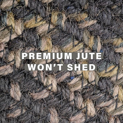 Homespice Jet Black Rectangle Braided Rug 2x3' - Rustic Braided Rug Black & Gray, Ideal as Country Kitchen Rugs & Bed Side Rugs for Bedroom. Finely Braided Jute Rug