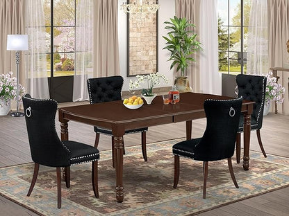 East West Furniture DODA5-MAH-24 5 Piece Dining Table Set Consists of a Rectangle Wooden Table with Butterfly Leaf and 4 Polyester Fabric Padded Chairs, 42x78 Inch, Mahogany