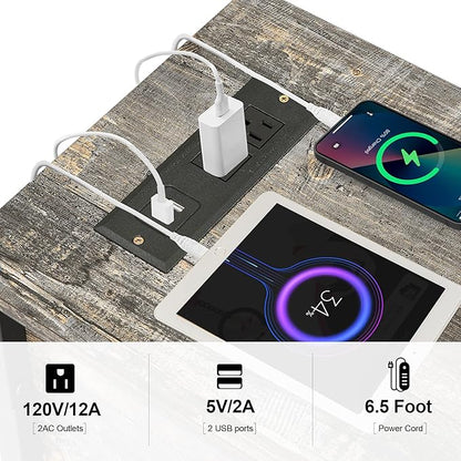 VECELO End Tables,Narrow Nightstands with Charging Station & USB Ports &Drawers,Night Stand for Living Room, Bedroom,Graylish