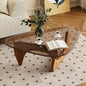 Glass Coffee Table for Living Room Mid Century Modern Triangle Center Table with Wooden Base, Brown/Walnut
