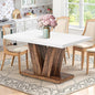 Dining Table for 4-6, 47" Farmhouse Dinner Table with with Wooden Tabletop and Heavy Duty Pedestal Wooden Rectangular Kitchen Tables for Dining Room, Kitchen, Living Room, White & Brown