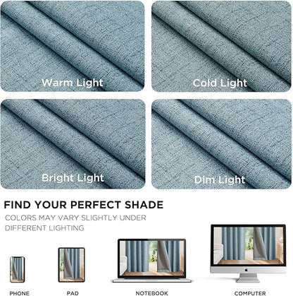 Joydeco 100% Blackout Curtains for Bedroom - Natural Linen Curtains 63" L Long, Thermal Insulated 2 Panels Sky Blue Light Blocking Drapes, Rod Pocket & Back Tabs, Darkening Privacy for Living Room