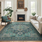 GENIMO 3x5 Area Rugs for Living Room, Machine Washable Non Slip Vintage Rugs, Low Pile Lightweight Chenille Print Rug for Bedroom, Dining Room, Home Office, Dark Green