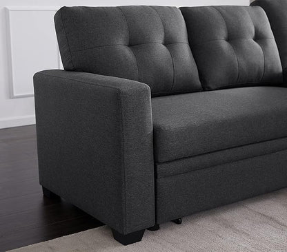 Devion Furniture Meridian 4-in-1 Convertible L Shaped Couch with Pull Out Bed and Storage, Sectional Sleeper Sofa with Reversible Chaise for Living Room, Apartment, Bedroom, Office