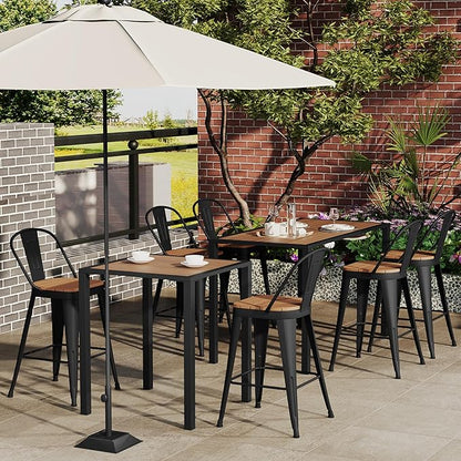 Outdoor Metal Bar Stools Set of 4,24 inch Barstools Counter Height Bar Stool with High Back Farmhouse Kitchen Dining Chairs Bar Funiture for Outside