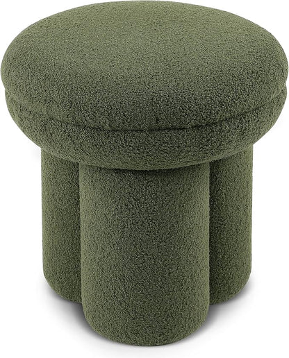 Furniture of America Rami Modern 18-inch Mushroom-Shape Upholstered Ottoman with Tri-Pillar Pedestal, Vanity Stool Chair, Small Foot Stool for Bedroom, Living Room, Entryway, Green
