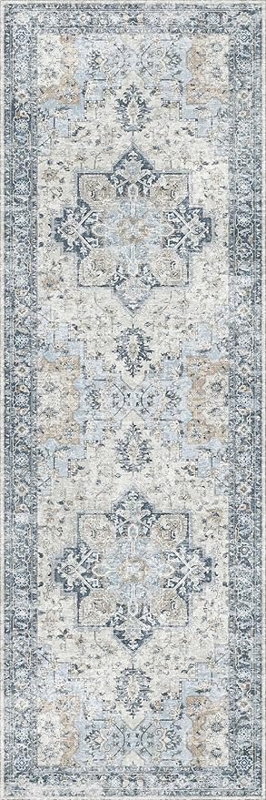 GENIMO Runner Rug 2x6, Machine Washable Runners, Non Slip Vintage Hallway Runner Rugs, Low Pile Lightweight Mat for Entryway, Hallway, Kitchen and Corridor, Blue