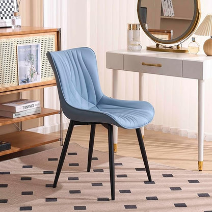 Kidol&Shellder Blue Dining Chairs Set of 2,Faux Leather Upholstered Mid Century Modern Kitchen&Dining Room Chair with Back,Ergonomic Armless Vanity&Living Room Chair with Metal Legs