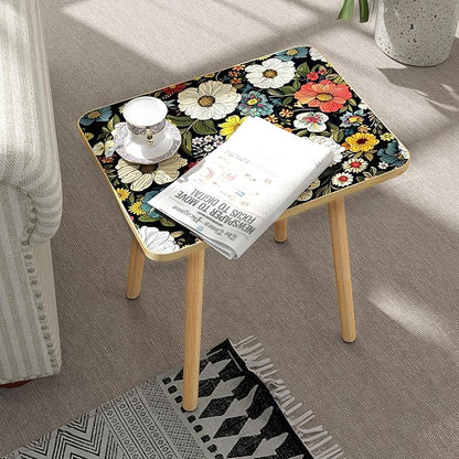 Mandala Small Rectangle End Table, Side Table with Colorful Flowers Finish, Retro Modern Small Coffee Table for Balcony, Living Room(11.8" D x 15.7" W x 17" H, Colorful, Rectangle)