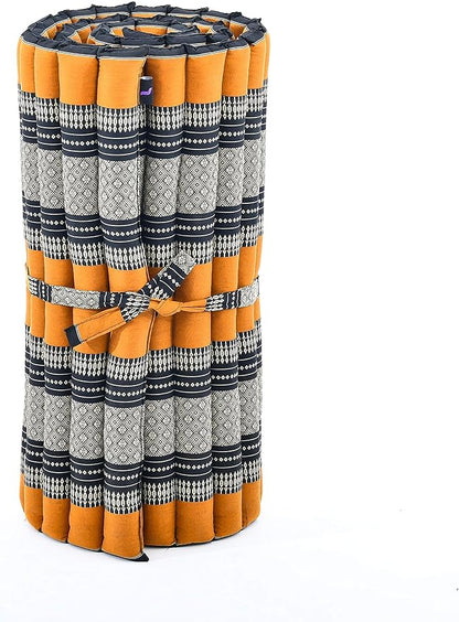 Leewadee - Foldable Floor Mattress - Japanese Roll Up Futon -Trifold Tatami Mat- Guest Floor Bed - Camping Mattress - Thai Massage Mat, Kapok Filled, 75 x 28 inches, Black Orange