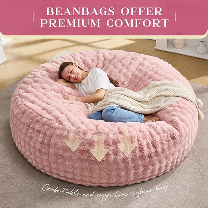 Hobestluk Bean Bag Chairs 6ft Beanbag Chair with Filler Adult Bean Bags with Fluffy & Machine Washable Cover, Giant Bean Bag Chairs for Aduts (Pink, 6FT-70" x 70" x 15")