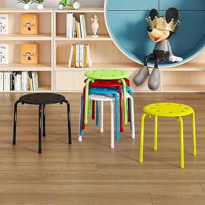 VECELO Stackable Stools for Classroom, 12" Height Plastic Portable Stacking Stool Chairs with Non-Slip Foot Mats for School Daycare Kindergarten Living Room (6 Pack)