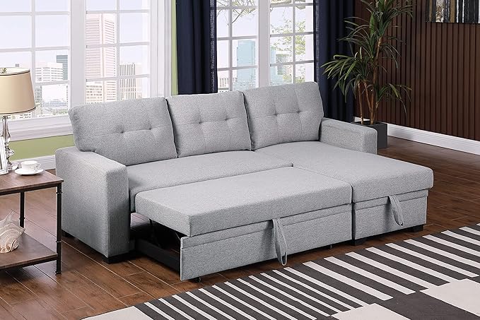 Devion Furniture Maison 4-in-1 Convertible L Shaped Couch with Pull Out Bed and Storage, Sectional Sleeper Sofa with Reversible Chaise for Living Room, Apartment, Bedroom, Office
