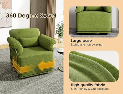 KEIKI Modern Comfy Swivel Accent Reading Chair with Waist Pillows, 360°Square Upholstered Barrel Armchair Single Club Lounge Sofa Chairs for Living Room,Bedroom,Office,Green