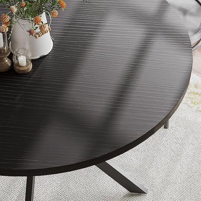 ChooChoo 47.2 Inch Round Dining Table for 4, Farmhouse Wood Kitchen Table, Circle Dinner Table for Kitchen & Dining Room, Black