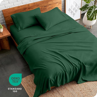 Bare Home Twin Sheet Set - 1800 Ultra-Soft Microfiber Twin Bed Sheets - Double Brushed - Deep Pockets - Easy Fit - Extra Soft - 3 Piece Set - Bedding Sheets & Pillowcases (Twin, Forest Green)