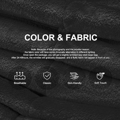 Bean Bag Chairs for Adults Giant Bean Bag Chair Memory Foam BeanBag Chair Big Bean Bag Sofa with Filler Faux Fur Fireside Beanbags Lazy Sofa for Living Room Bedroom Dorm Office (Black Plush)