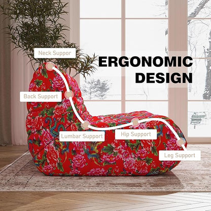 Big Bean Bag Chairs for Adults, 3 Seater Large Bean Bag Sofa, Fireside Chair Lazy Sofa Chair with High Density Comfortable Foam, Modern Bean Bag for Living Room, Bedroom, Office (Flower)