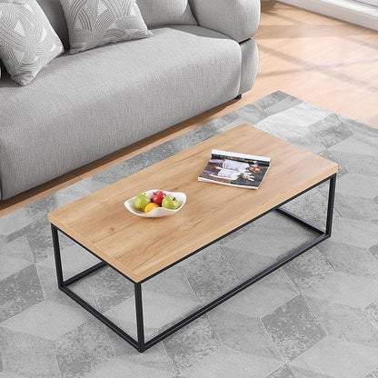 CENSI 47-Inch Natural Oak Accent Coffee Table/Center Table for Living Room, Rectangle Modern Industrial Style,Wood and Metal, Max.Loading 220 lbs. (White Oak)