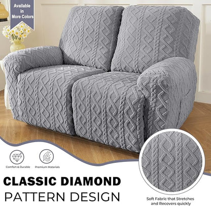 vctops 6 Pieces Geometric Jacquard Plush Recliner Loveseat Slipcovers Soft Fuzzy Fluffy Sofa Couch Cover Anti-Slip Furniture Protector with Elastic Bottom for Kids Cats Dogs(Grey,2 Seat)