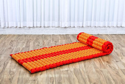 Leewadee - Foldable Floor Mattress - Japanese Roll Up Futon -Trifold Tatami Mat- Guest Floor Bed - Camping Mattress - Thai Massage Mat, Kapok Filled, 75 x 28 inches, Orange Red