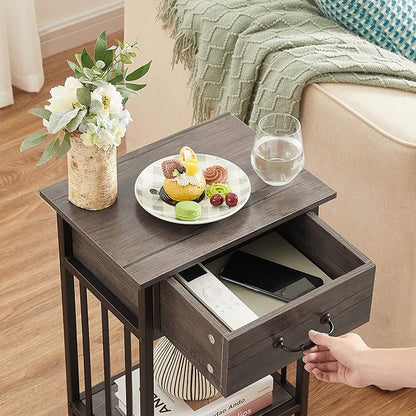 VECELO Nightstands Set of 2, Industrial Side Table/End Tables with Drawer and Storage Shelf, Night Stands for Bedroom, Living Room, Wood Metal Furniture, Easy Assembly