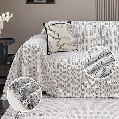 Nobildonna Sofa Chair Cover Waterproof Soft Thicken Chenille Cushion Couch Cover with Tassels,Washable Sofa Slipcovers for Armchair Recliner Sectional Furniture Protector, Beige 71"x71"