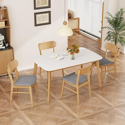 Merax 5-Piece Dining Set, Solild Wood Table & Chairs with Backrests for 4, Farmhouse Natural Kitchen Furniture for Home, Dining Room, Natural Oak+Gray