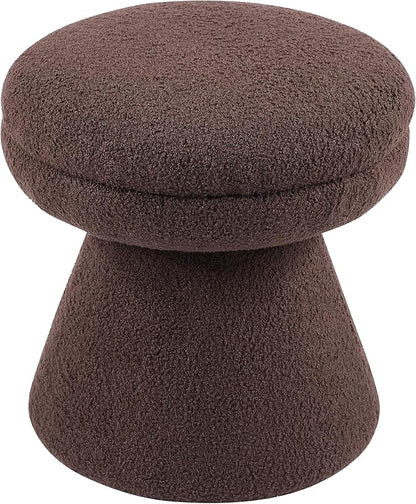 Furniture of America Rami Modern 18-inch Mushroom-Shape Upholstered Ottoman with Tapered Pedestal, Vanity Stool Chair, Small Foot Stool for Bedroom, Living Room, Entryway, Brown