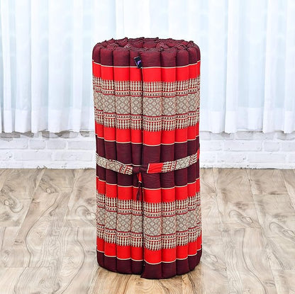 Leewadee - Foldable Floor Mattress - Japanese Roll Up Futon -Trifold Tatami Mat- Guest Floor Bed - Camping Mattress - Thai Massage Mat, Kapok Filled, 75 x 28 inches, Red