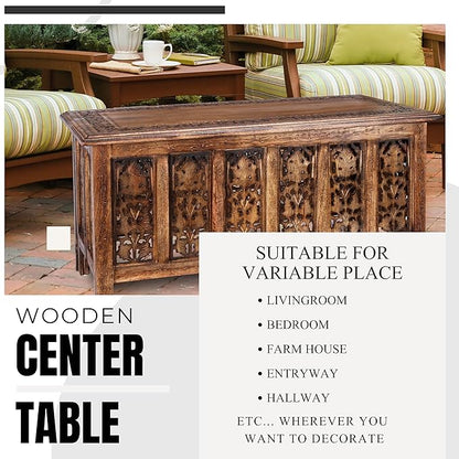 Rectangular Wooden Coffee Table, Modern Wooden Coffee Table, Center Tables, Entryway Table, Living Room Table for Magazines, Books, and Plants - 36x18 Inch Burnt