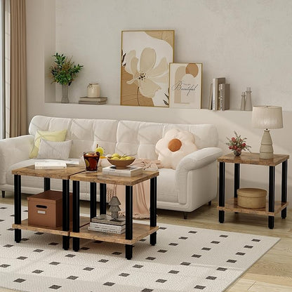 Large End Table Square Side Table Modern Sofa Table 20 Inch Industrial Coffee Table NightStand with 2-Tier Storage Shelf for Living Room Bedroom Rustic Brown MLBZ06R