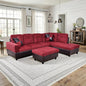NicBex Sectional Couch 3 Pieces Sofa Set with Left Chaise Flannel PVC L Shaped Cloud Couch for Living Room Furniture Sets with Storage Ottoman, Modular Sofa for Living Room & Apartment, Red+Black