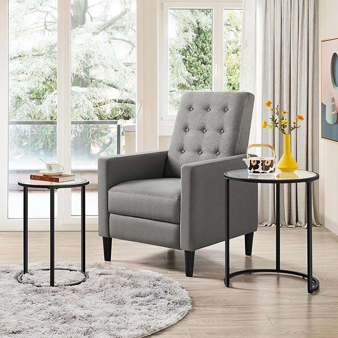Yaheetech Round Nesting End Table Set of 2,Stacking Side Tables,Coffee Tables Set w/Metal Frame & Glass Top & Protective Foot Pads for Small Space, Living Room, Office- Black