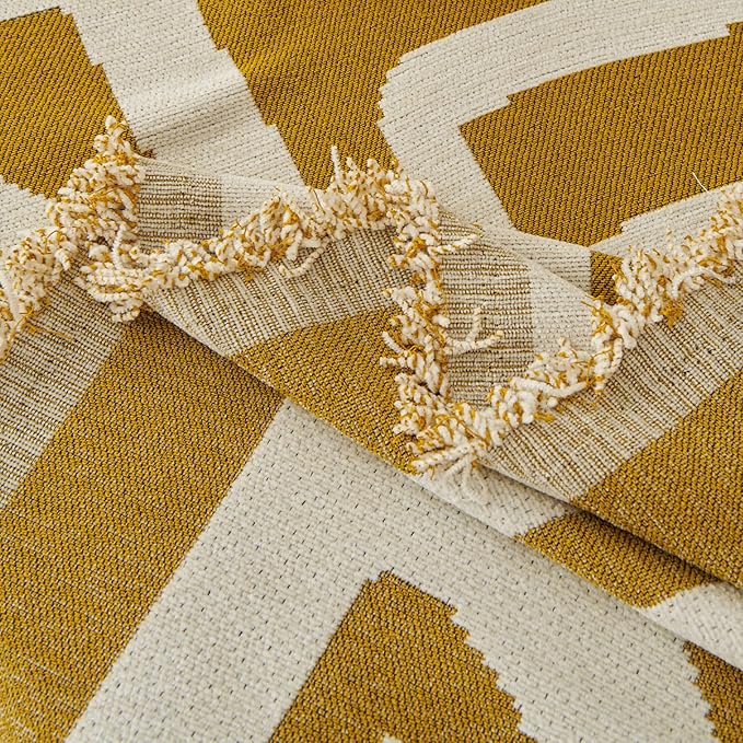 STACYPIK Thick Mustard Yellow Boho Sofa Covers Breathable Chair Couch Cover for 1 Cushion Sofa - Pet Friendly Pet Protector - Soft Chenille Jacquard - Washable - 71X71IN