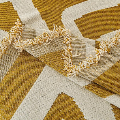 STACYPIK Thick Mustard Yellow Boho Sofa Covers Breathable Chair Couch Cover for 1 Cushion Sofa - Pet Friendly Pet Protector - Soft Chenille Jacquard - Washable - 71X71IN
