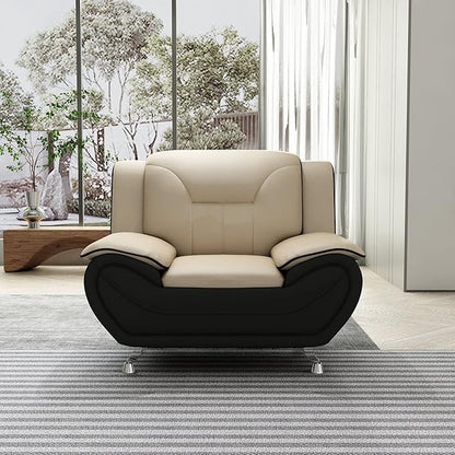 Container Furniture Direct Michael Modern Faux Leather Upholstered Stainless Steel Legs Living Room, Chair, Black Camel