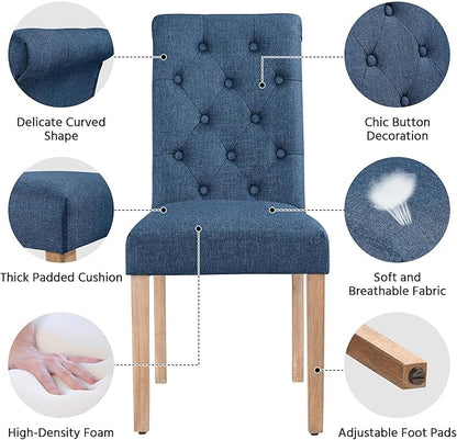 Yaheetech Dining Chairs Set of 6 Fabric Upholstered Dining Room Chairs with Button Tufted High Back and Solid Wood Legs for Kitchen/Living Room/Restaurant, Modern Style, Blue