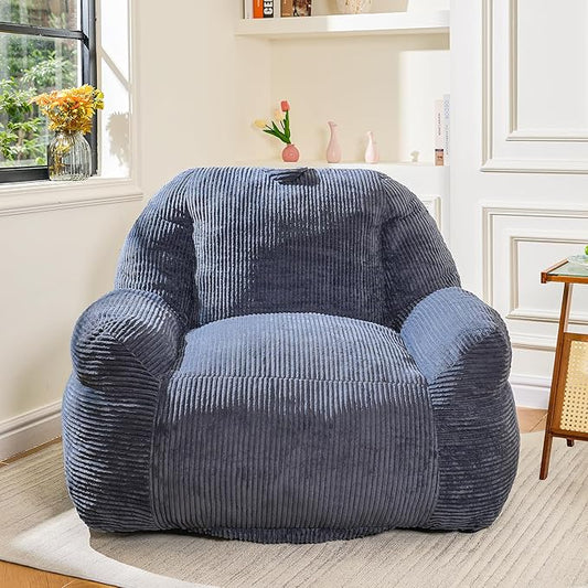 Bean Bag Chair, Faux Fur Bean Bag Chairs for Adults, Fluffy and Comfy Bean Bag with Filler, Bean Bag Sofa Chair for Reading, Gaming, Stuffed High-Density Foam (Grey)