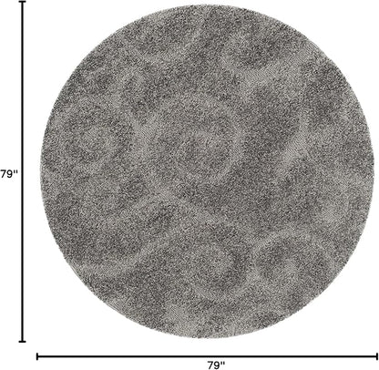 SAFAVIEH Florida Shag Collection Area Rug - 6'7" Round, Grey, Scroll Design, Non-Shedding & Easy Care, 1.2-inch Thick Ideal for High Traffic Areas in Living Room, Bedroom (SG455-8013)