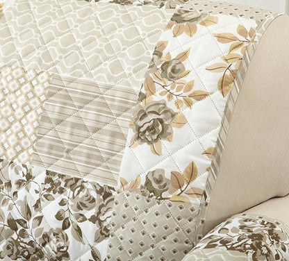 Great Bay Home Patchwork Scalloped Printed Furniture Protector Stain Resistant Loveseat Cover (Loveseat, Taupe)