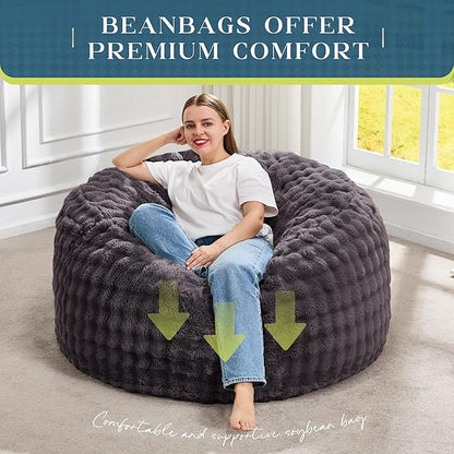 Hobestluk Bean Bag Chairs 3ft Beanbag Chair with Filler Adult Bean Bags with Fluffy & Machine Washable Cover, Giant Bean Bag Chairs for Adults (Dark Grey, 3FT-36" x 36" x 22")