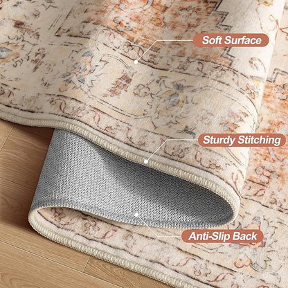Tangsoo 8x10 Area Rug for Living Room, Washable Vintage Indoor Non Slip Large Area Rugs, Print Distressed Brick Red Carpet, Soft Low Pile Foldable for Bedroom Dining Room Dorm