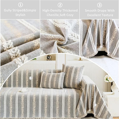 Couch Cover for Dogs Washable Sofa Cover, Sectional Couch Covers, Sofa Covers for 2 Cushion Couch, Non Slip Stripe Sofa Slipcovers Furniture Protector, Couch Protector from Cat Claws, Light,71''x102''