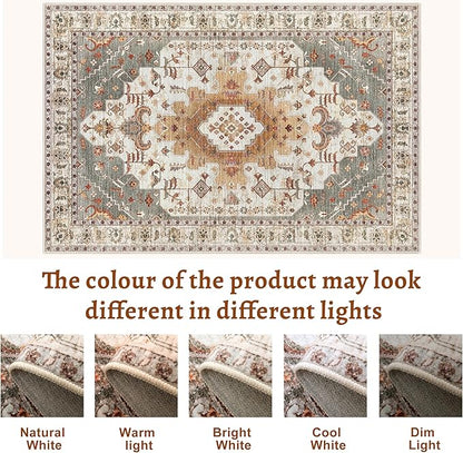 Tangsoo 2.6x8 Washable Runner Rug for Hallways, Non Slip Vintage Runner, Soft Low Pile Long Rug Runner, Print Distressed Turmeric Carpet Runners for Kitchen Bedroom Entryway Bathroom Living Room