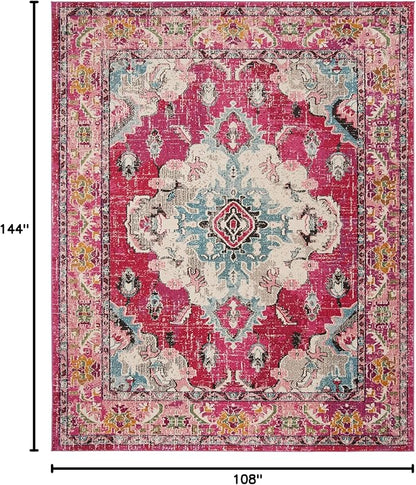 SAFAVIEH Monaco Collection Area Rug - 9' x 12', Pink & Multi, Boho Chic Medallion Distressed Design, Non-Shedding & Easy Care, Ideal for High Traffic Areas in Living Room, Bedroom (MNC243D)